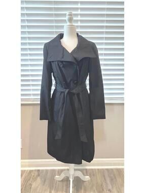 New Calvin Klein Women's Black Travel Trench Coat with Belt and Tons of Pockets